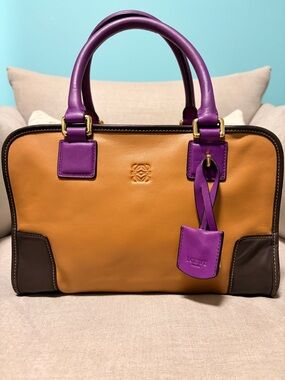 Loewe Tan, Purple & Brown Leather Satchel